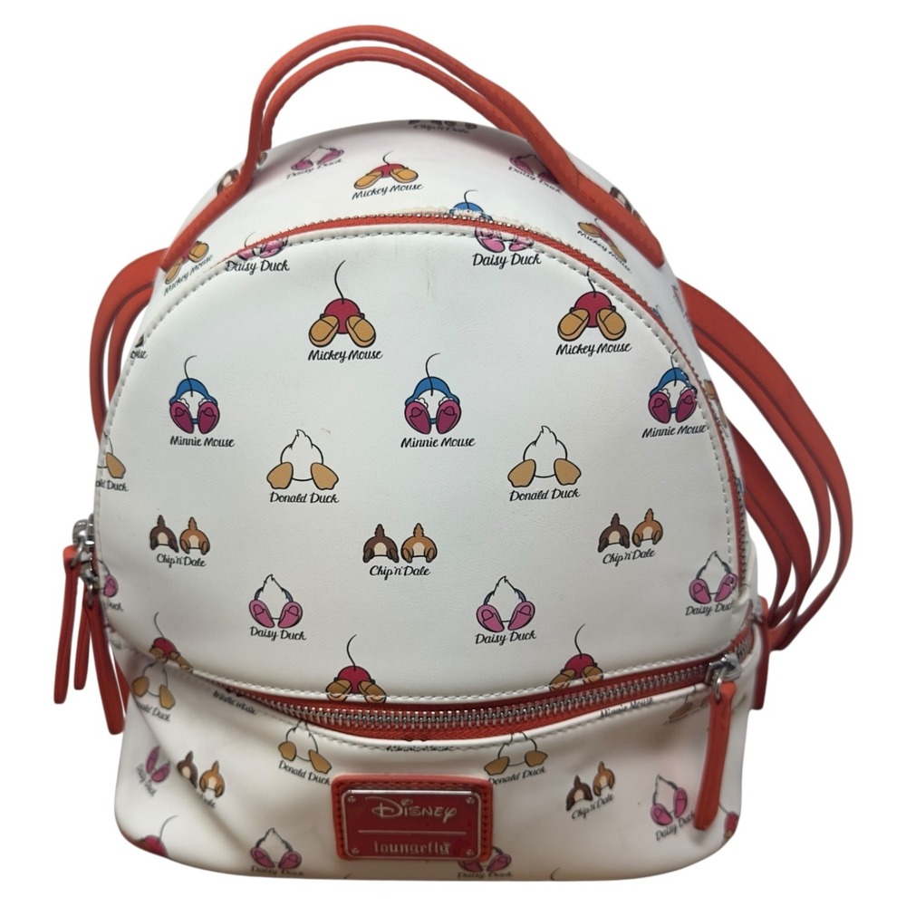 Loungefly White Mini Backpack with Coral Trim and Character Print